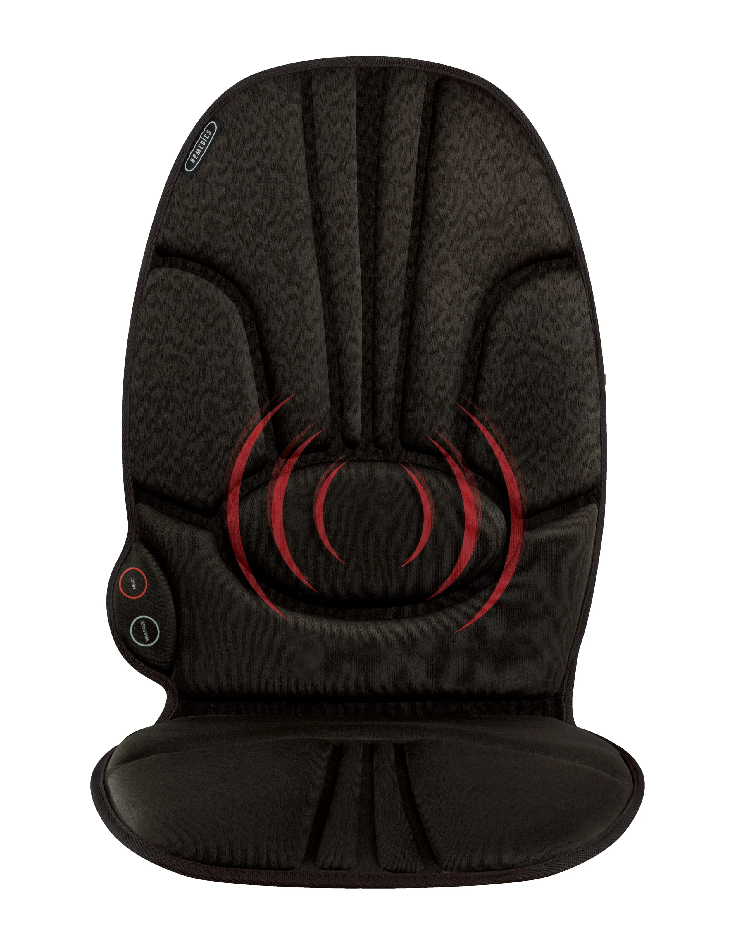 Homedics Deluxe Portable Seat Cushion Massager with Heat Vibrating pad, Integrated Control, Invigorating Vibration for Back and Lumbar. Black In color