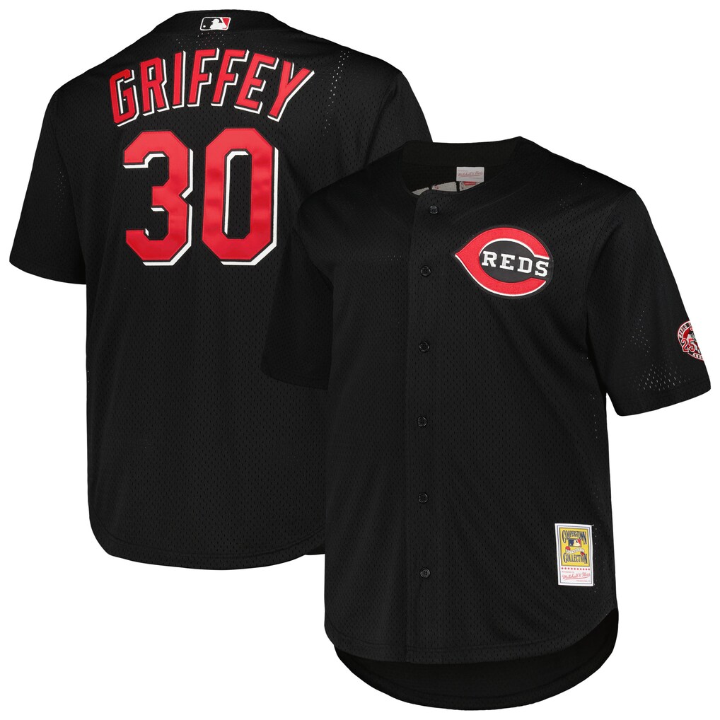 Men's Cincinnati Reds Ken Griffey Jr. Mitchell & Ness Black Big & Tall Cooperstown Mesh Batting Practice Jersey
