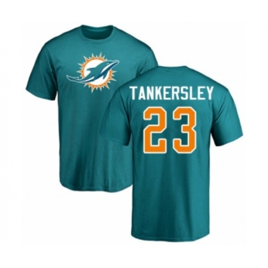 Football Miami Dolphins #23 Cordrea Tankersley Aqua Green Name & Number Logo T-Shirt