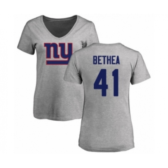 Football Women's New York Giants #41 Antoine Bethea Ash Name & Number Logo T-Shirt
