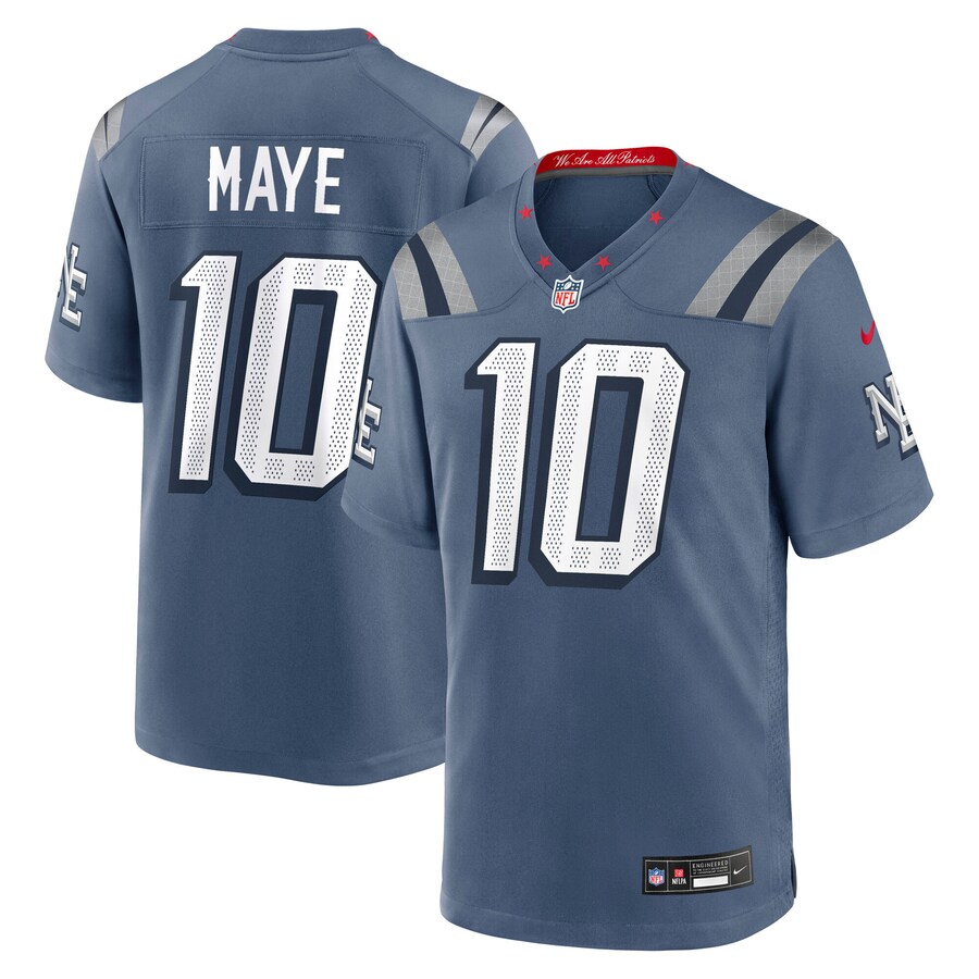 Men's New England Patriots Drake Maye Nike Storm Blue 2025 Rivalries Collection Game Jersey