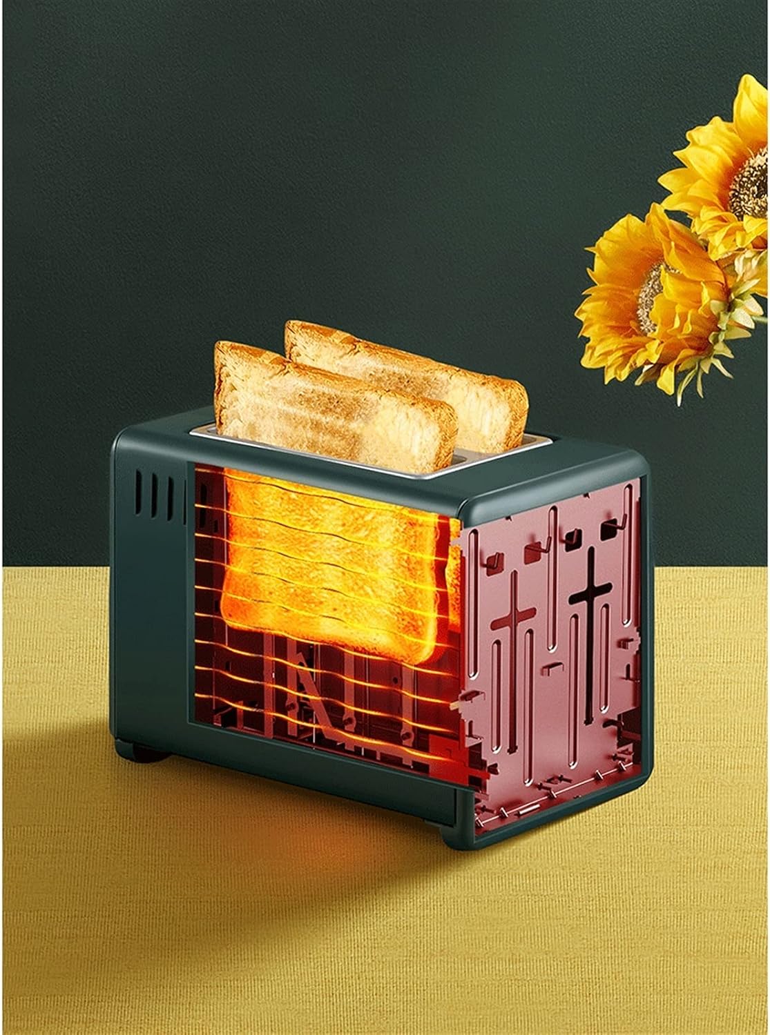 2 Slice Toaster,Retro 6 Gear Adjustment Toasters,Home Electric Toaster 2 Slice Bread Oven,Automatic Breakfast Maker with Widen The Grill and Dust Cover (Color : Pink) (Green)