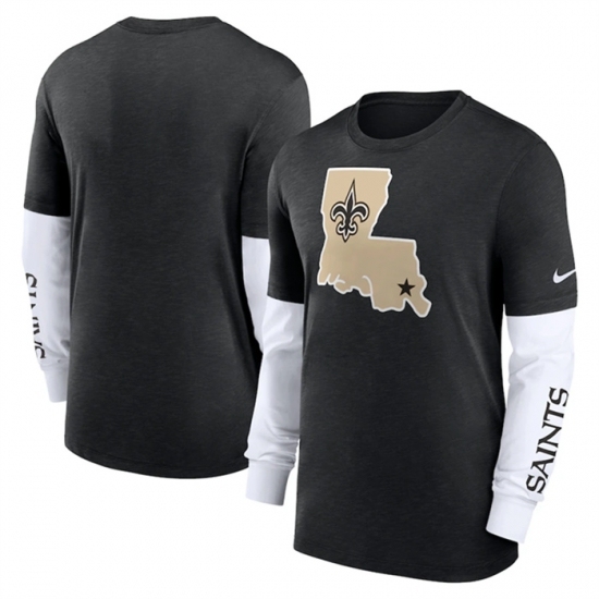 Men's New Orleans Saints Heather Black Slub Fashion Long Sleeve T Shirt