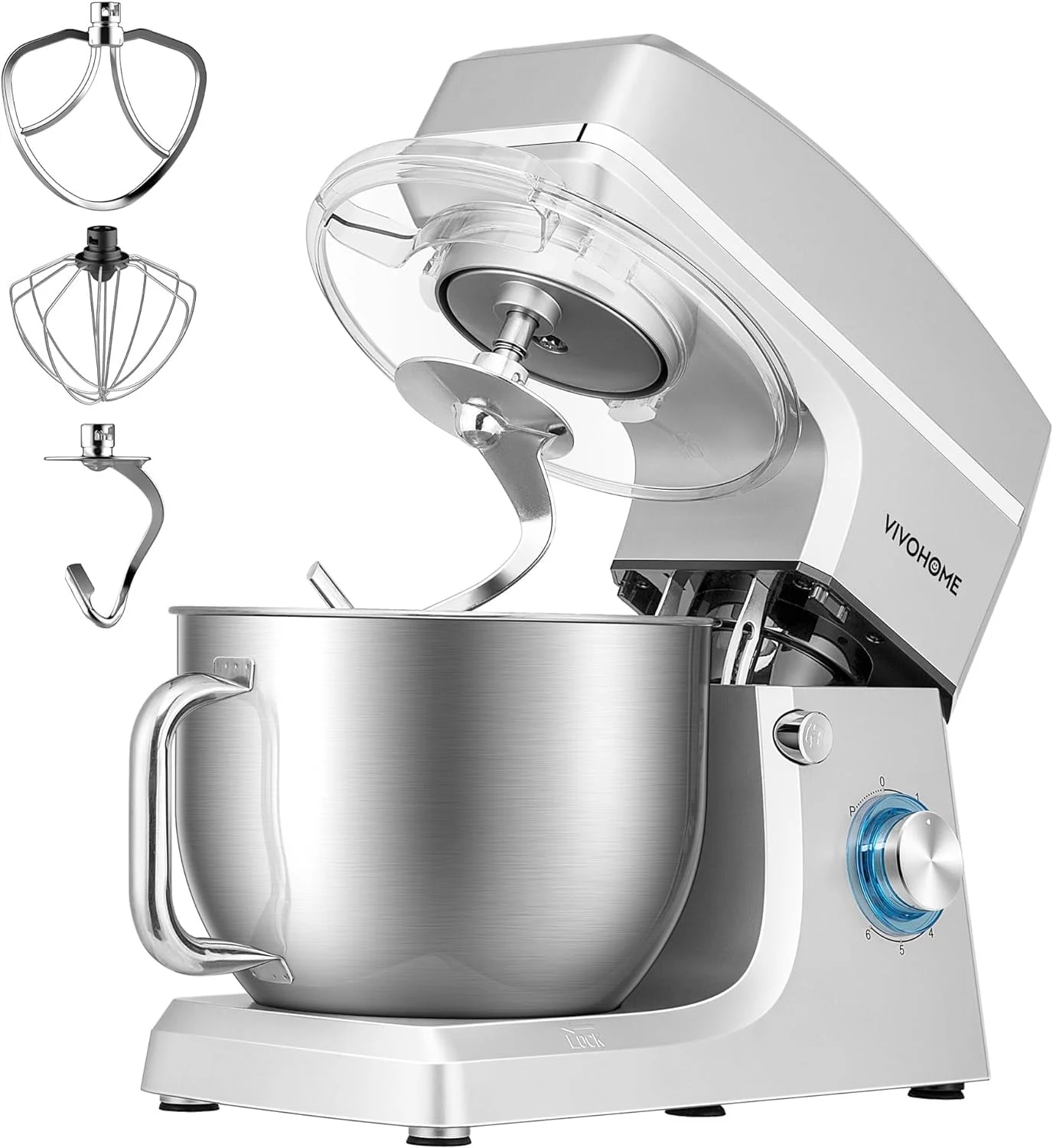 SPECSTAR 7.5 Quart Stand Mixer, 660W 6-Speed Tilt-Head Kitchen Electric Food Mixer with Beater, Dough Hook, Wire Whip, and Egg Separator, Silver - Curated Treasures Market