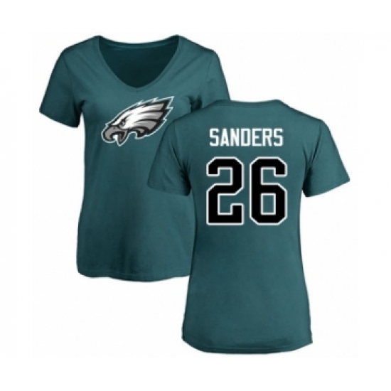 Women's Philadelphia Eagles #26 Miles Sanders Green Name & Number Logo Slim Fit T-Shirt