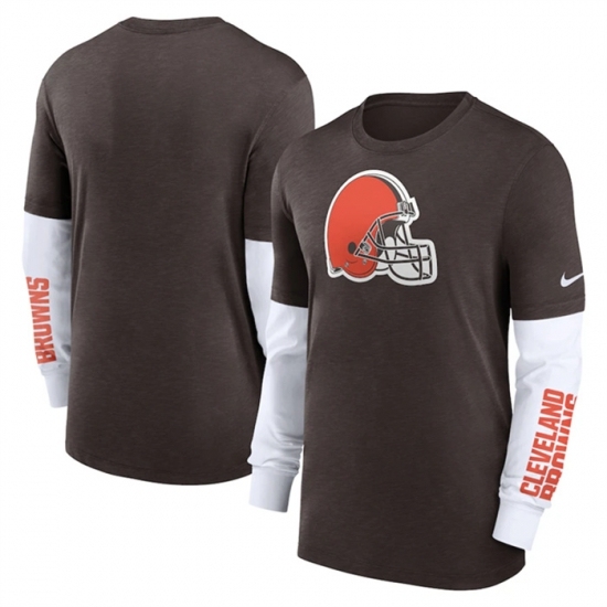 Men's Cleveland Browns Heather Brown Slub Fashion Long Sleeve T Shirt