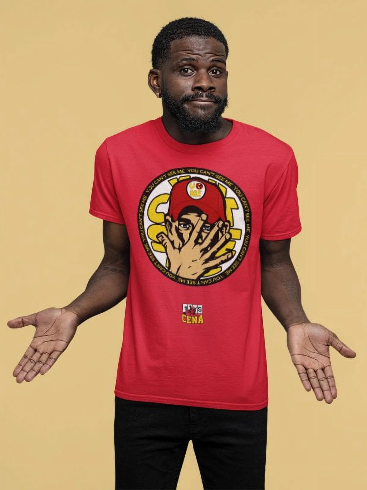 John Cena U Can't C Me Red Gold Mens T-shirt - Curated Treasures Market