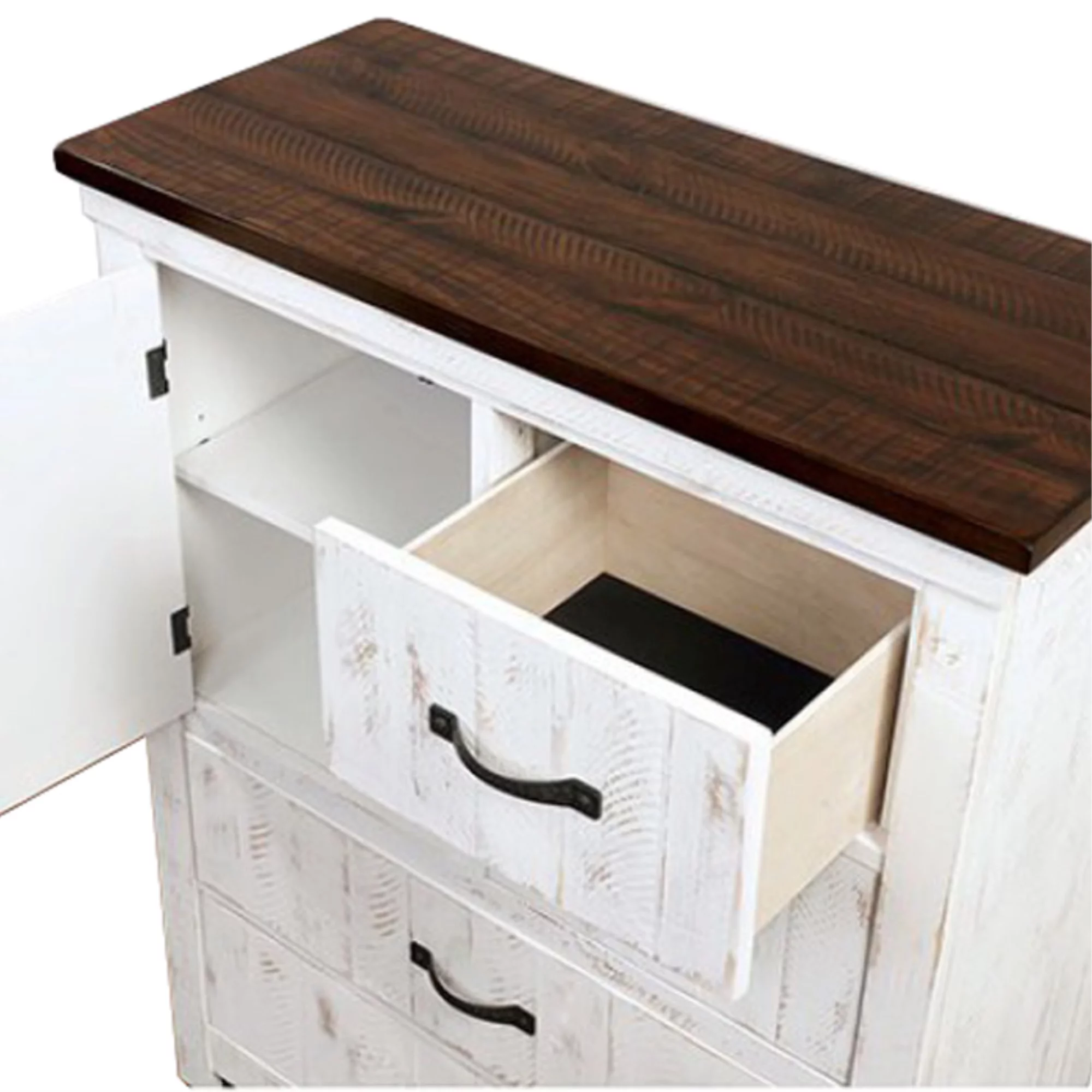 Benjara BM245812 42 x 20.5 x 52.3 in. Plank Design Chest with 4 Drawers & Contrasting Top. White & Brown