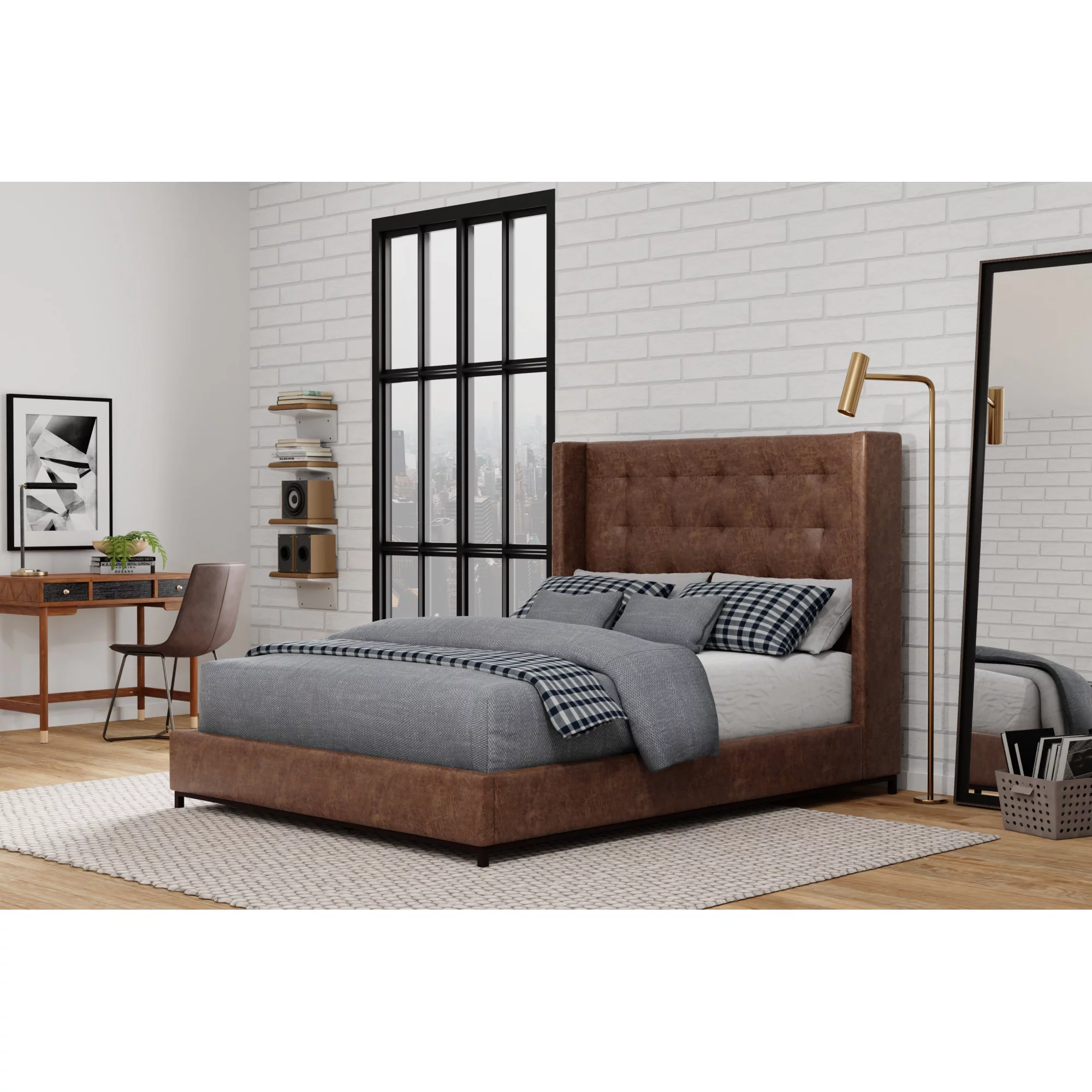 Alpine Furniture Mundo Upholstered Full Platform Bed in Brown