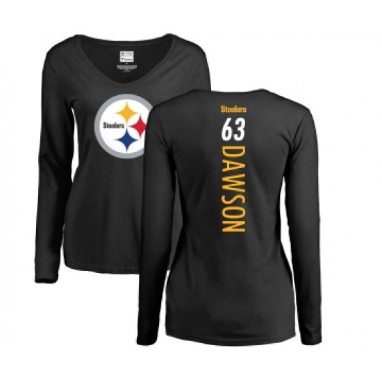Football Women's Pittsburgh Steelers #63 Dermontti Dawson Black Backer Slim Fit Long Sleeve T-Shirt