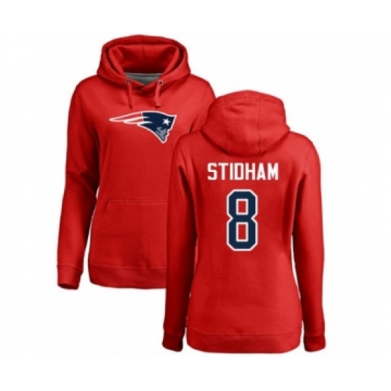 Football Women's New England Patriots #8 Jarrett Stidham Red Name & Number Logo Pullover Hoodie