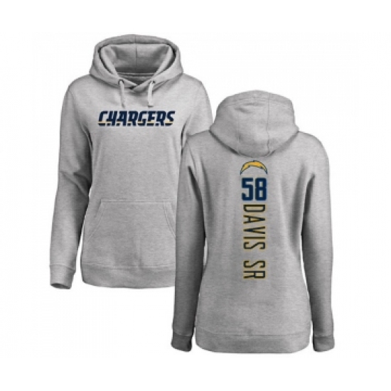 Football Women's Los Angeles Chargers #58 Thomas Davis Sr Ash Backer Pullover Hoodie