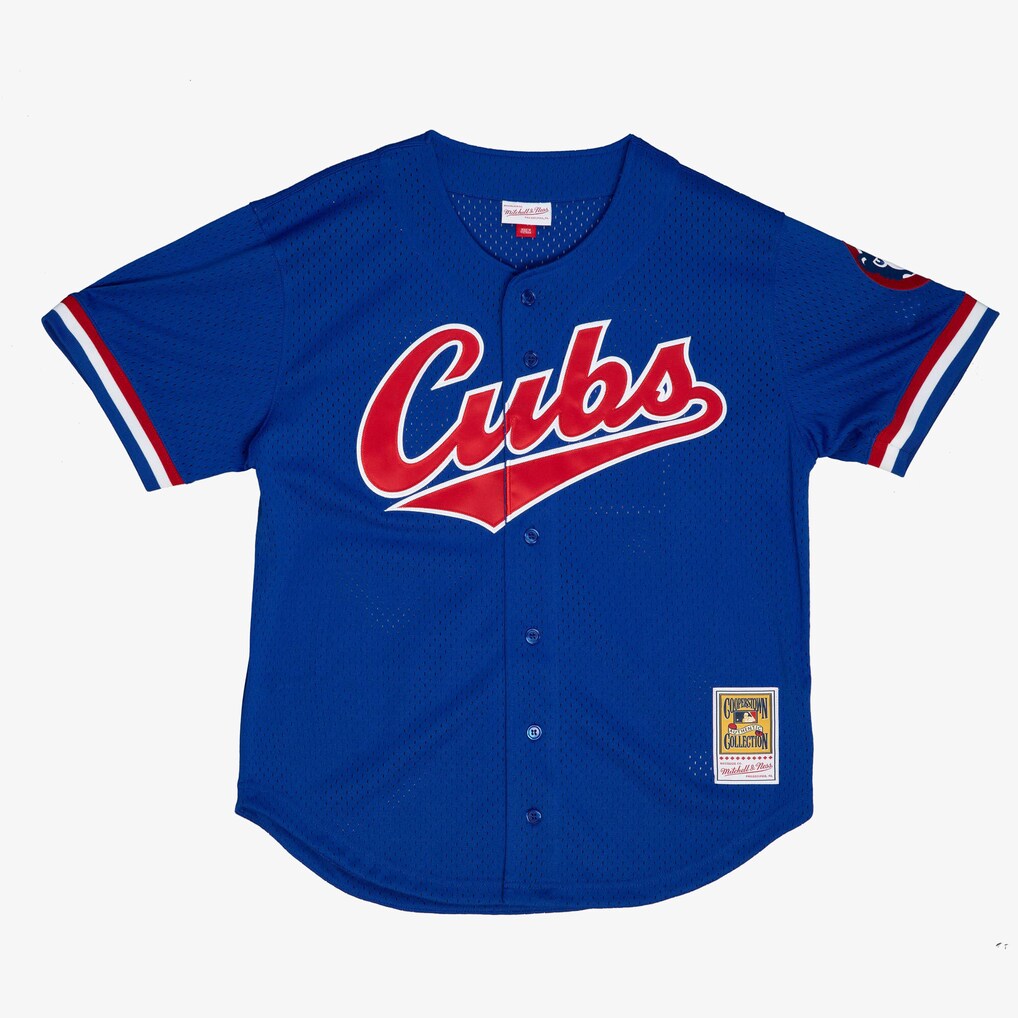 Men's Chicago Cubs Ryne Sandberg Mitchell & Ness Royal Cooperstown Collection 1996 Mesh Batting Practice Button-Up Jersey