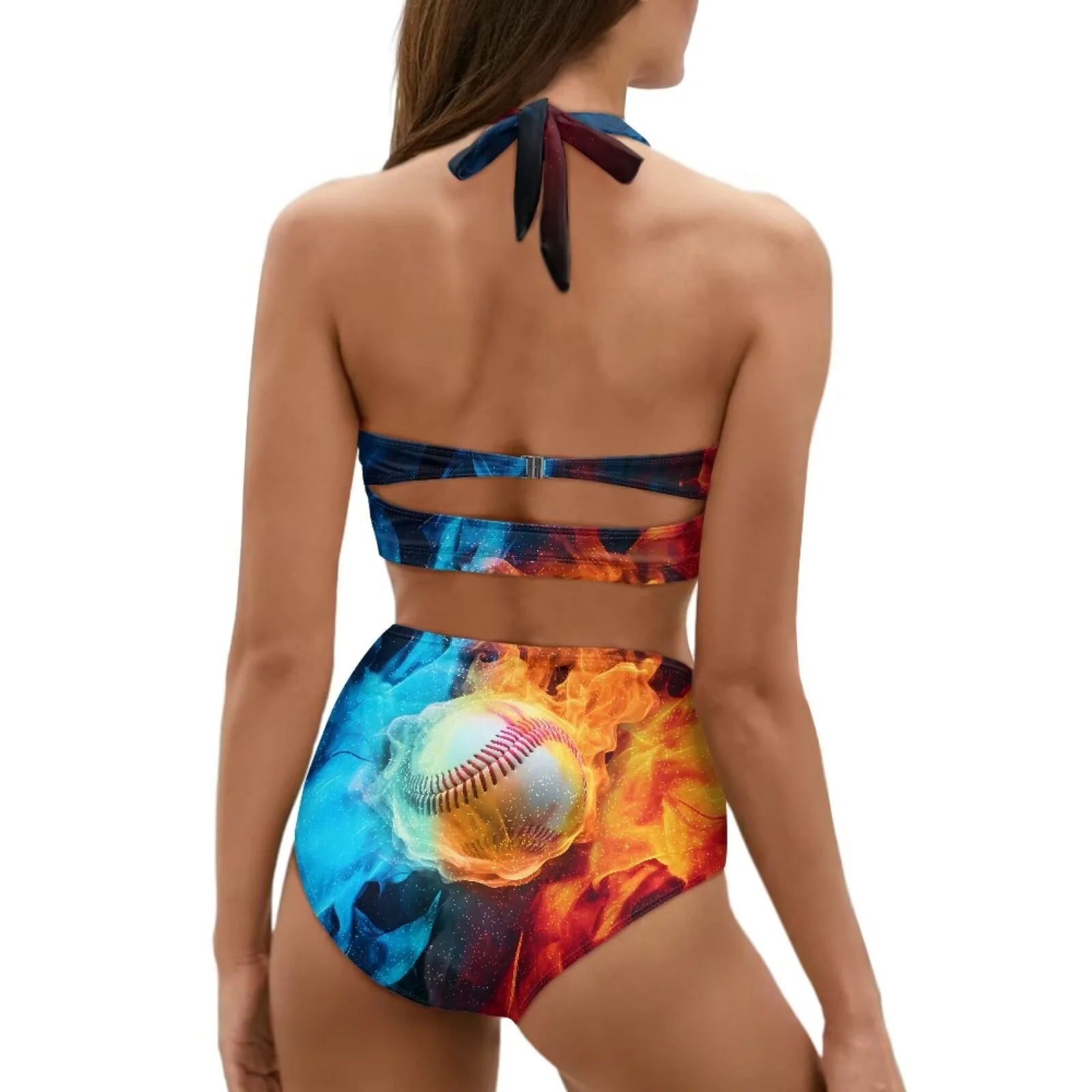 STUOARTE Fashion Bikinis for Women V Neck Halter 2 Piece Swimsuit Baseball Fire Push Up Bathing Suit Breathable Size M Beachwear with Adjustable Elastic Strap - Curated Treasures Market