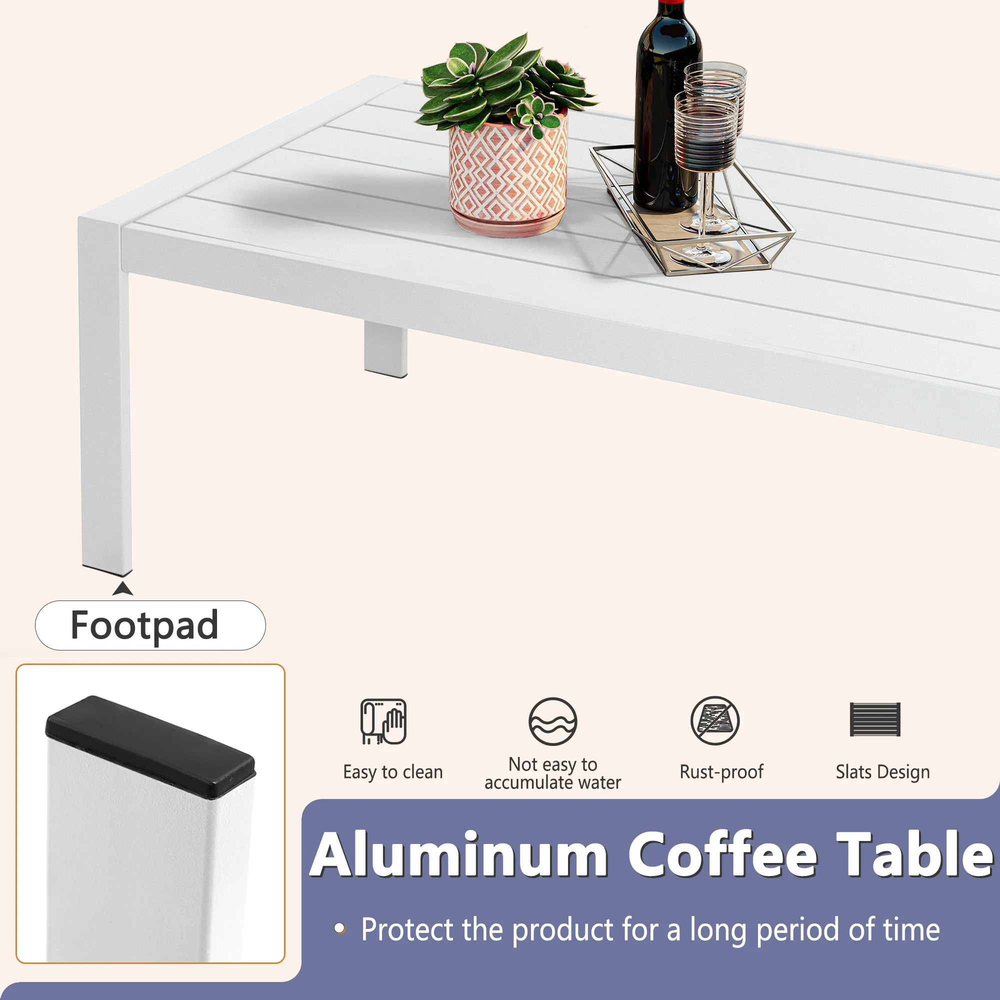 FYRICKLYLINOO 4 PCS Cast Aluminum Outdoor Patio Furniture Set, Modern Outdoor Conversation Furniture Set with White Frame, Gray Cushion - Curated Treasures Market