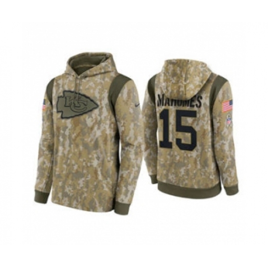 Men's Kansas City Chiefs #15 Patrick Mahomes Camo 2021 Salute To Service Therma Performance Pullover Football Hoodie