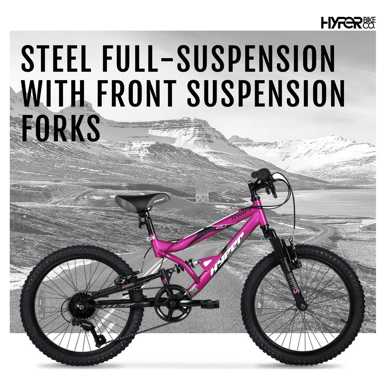 Hyper Bicycles 20 Girl's Swift Mountain Bike for Kids, Magenta, Recommended Ages 8 to 13 years old