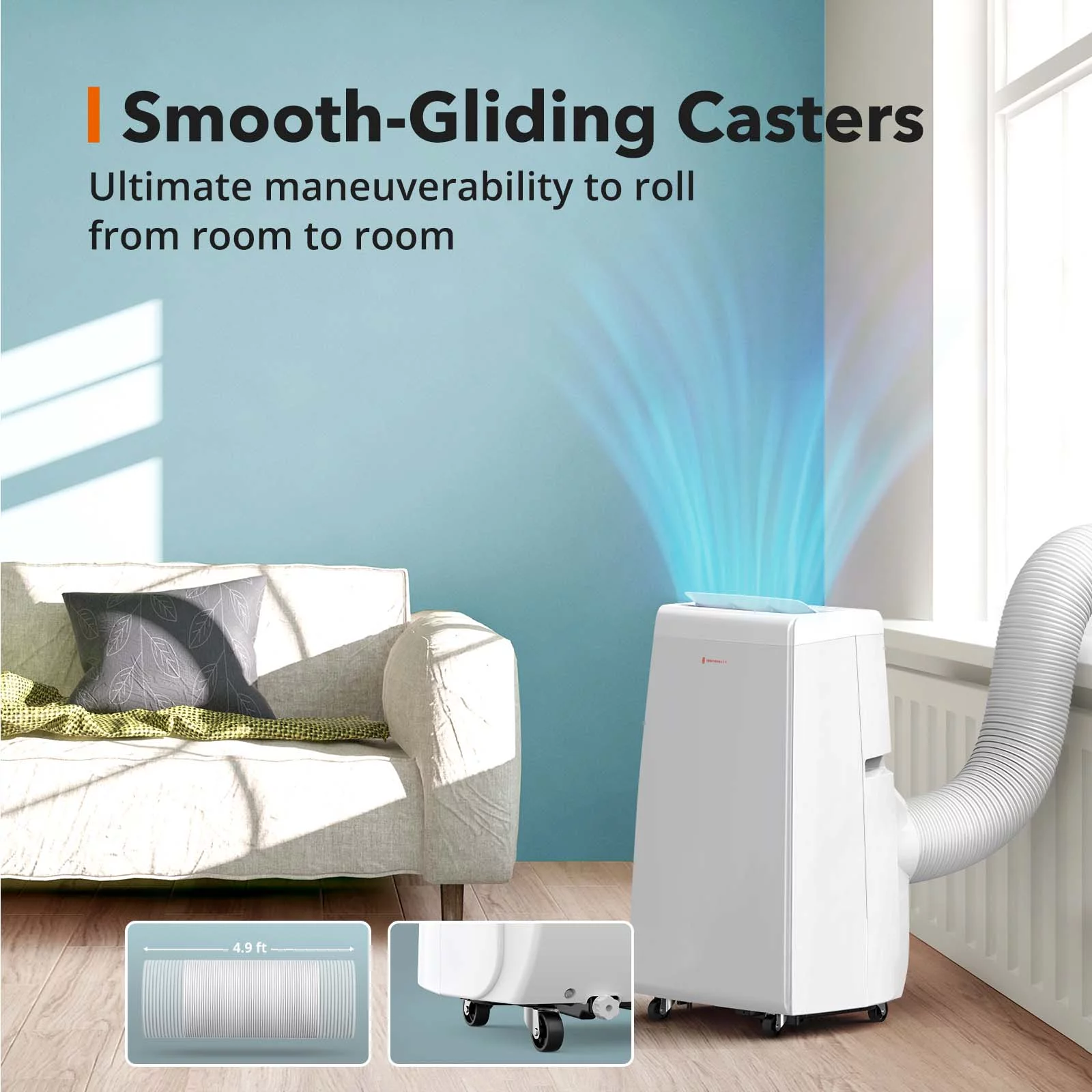 Taotronics (10000 BTU ASHRAE) Portable Air Conditioner, 3-in-1 Air Cooler Fan with Casters, 300 sq. ft, Dehumidifier, White