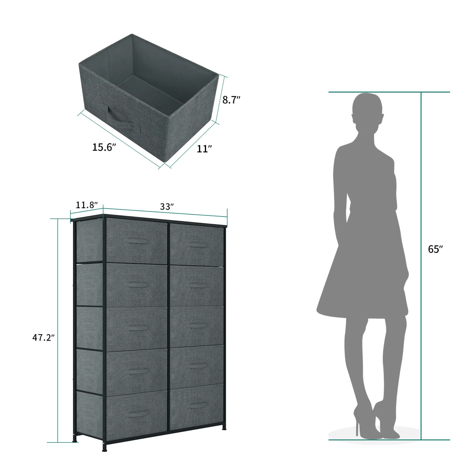 YITAHOME 10 Drawers Storage Organizer Wooden Top Shelf for Hallway, Dark Gray