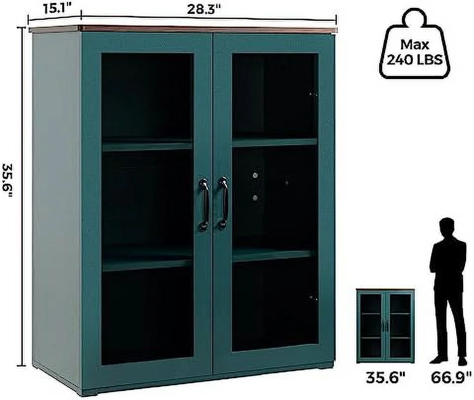 SQRTCV Free Standing Buffet Cabinet   Cabinet with Tempered Glass Doors  Accent Cabinet with Adjustable Shelves  Wooden Display Cabinet for Living Room  Dining Room  Kitchen  Hallway - Curated Treasures Market