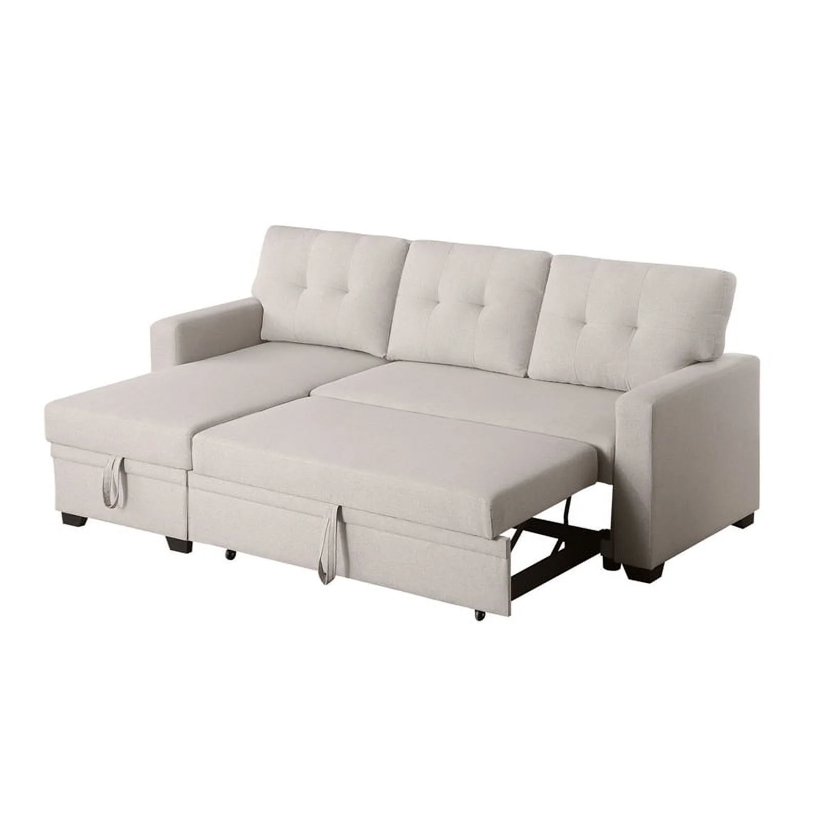 Devion Furniture Polyester Fabric Reversible Sleeper Sectional Sofa-Beige - Curated Treasures Market