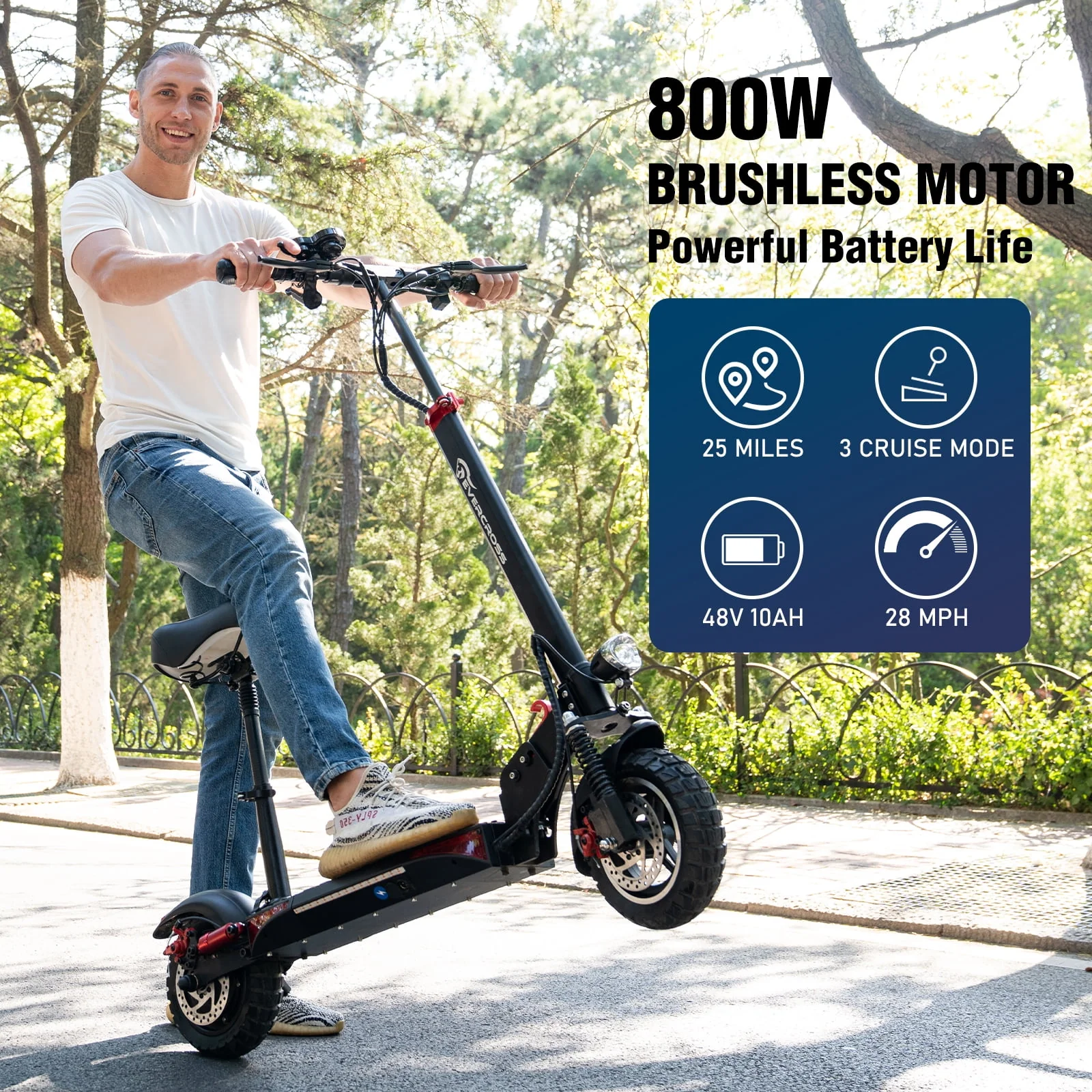EVERCROSS Electric Scooter with 10 Solid Tires, 800W Motor up to 28 MPH and 25 Miles Range, Folding Electric Scooter for Adults , Black