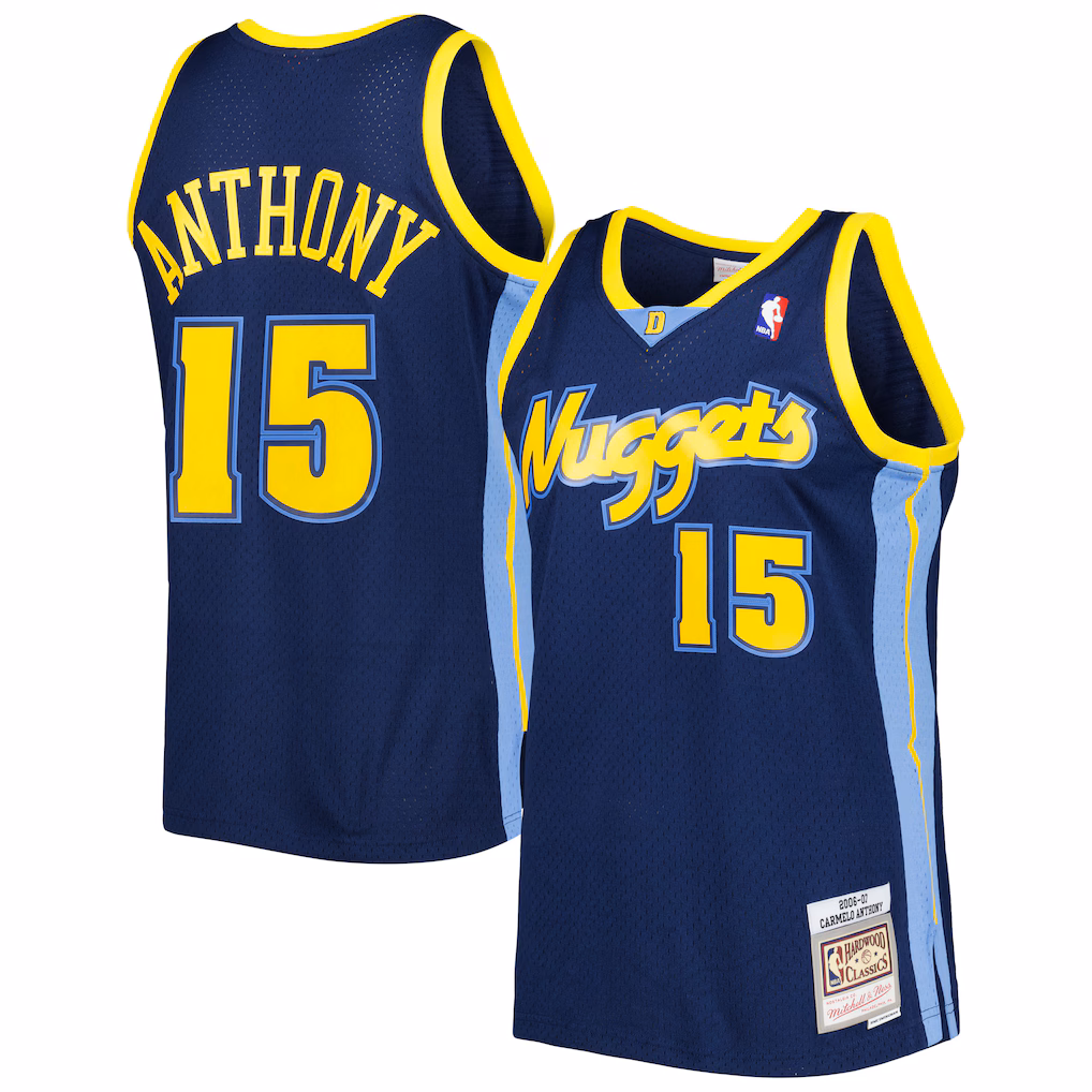 Men's Denver Nuggets Carmelo Anthony Mitchell & Ness Navy Hardwood Classics Swingman Jersey