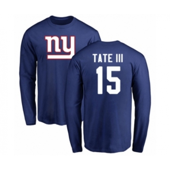 Football New York Giants #15 Golden Tate III Royal Blue Name & Number Logo Long Sleeve T-Shirt