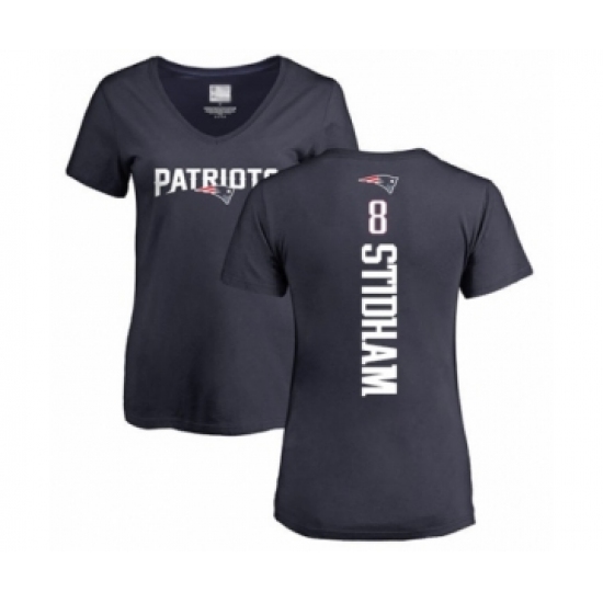 Football Women's New England Patriots #8 Jarrett Stidham Navy Blue Backer T-Shirt