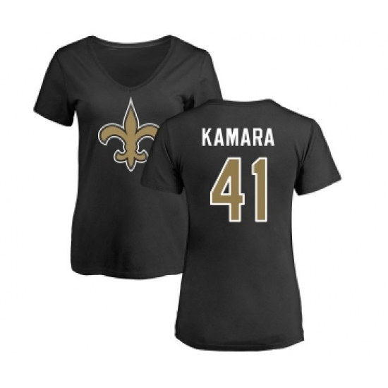 Football Women's New Orleans Saints #41 Alvin Kamara Black Name & Number Logo Slim Fit T-Shirt