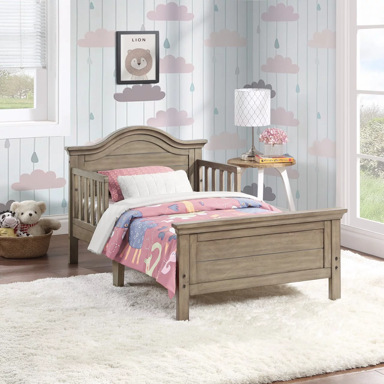 Ti Amo Catania Kids Wood Toddler Bed with Safety Rails, Vintage Grey - Curated Treasures Market
