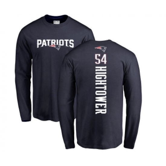 Football New England Patriots #54 Dont'a Hightower Navy Blue Backer Long Sleeve T-Shirt
