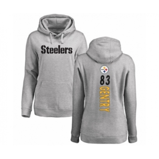 Women's Pittsburgh Steelers #83 Zach Gentry Ash Backer Pullover Hoodie