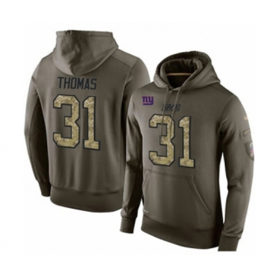 Football Men's New York Giants #31 Michael Thomas Green Salute To Service Pullover Hoodie