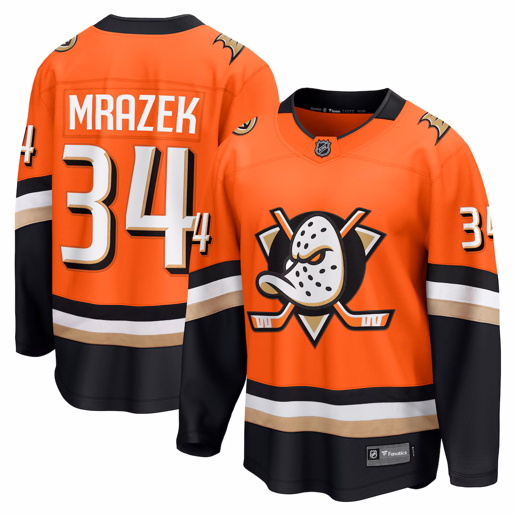 Men's Anaheim Ducks Petr Mrazek Fanatics Orange Home Breakaway Jersey