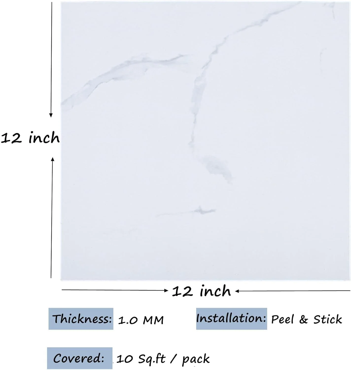 UMIGGEE White Marble Peel and Stick Floor Tile Self Adhesive Vinyl Flooring 12