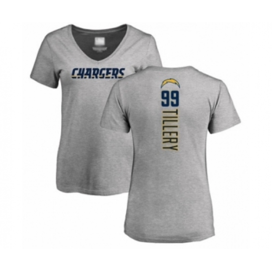 Football Women's Los Angeles Chargers #99 Jerry Tillery Ash Backer T-Shirt