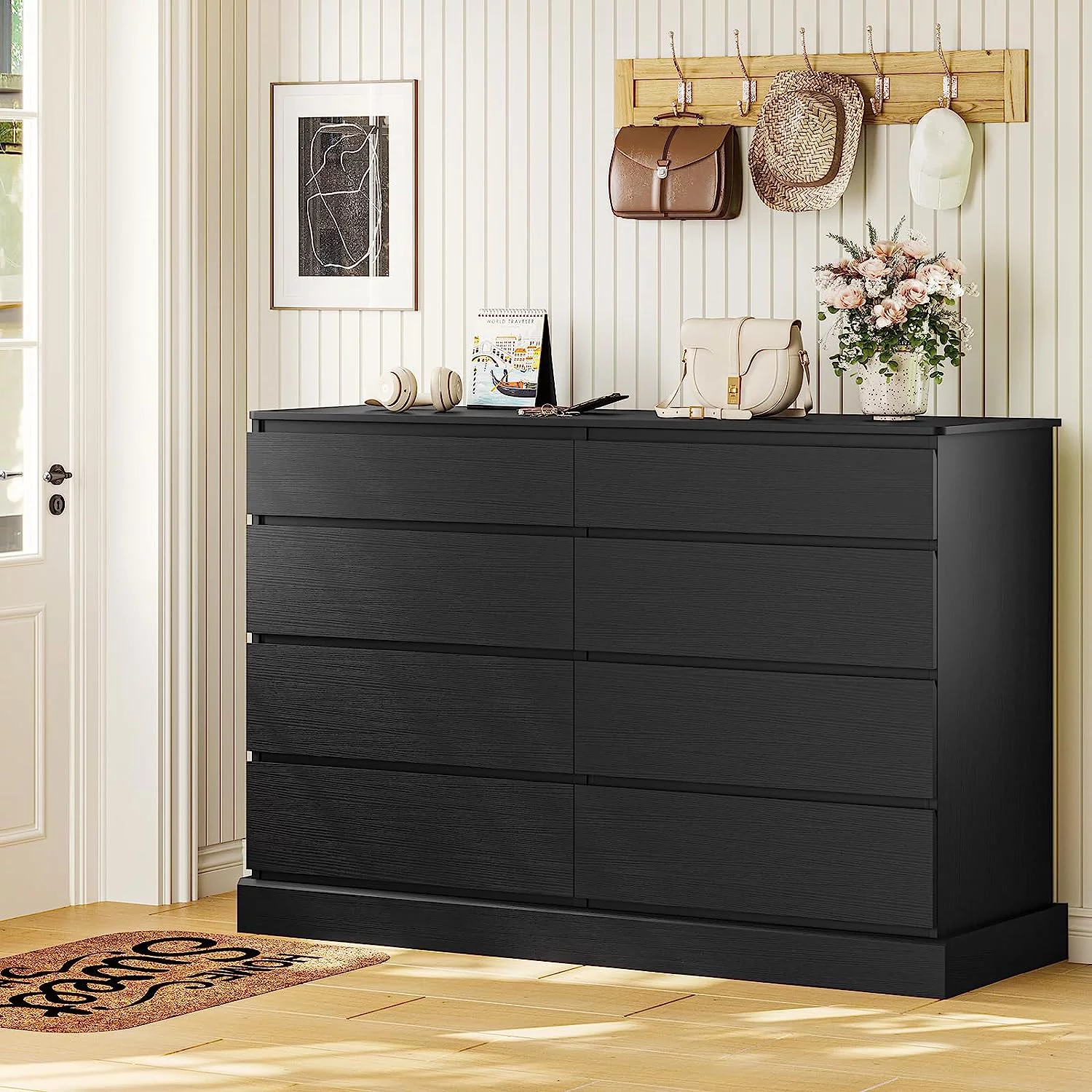 8 Drawers Double Dresser Wooden Black Dresser Chest of Drawers for Bedroom, Large Storage Cabinet for Home Living Room - Curated Treasures Market