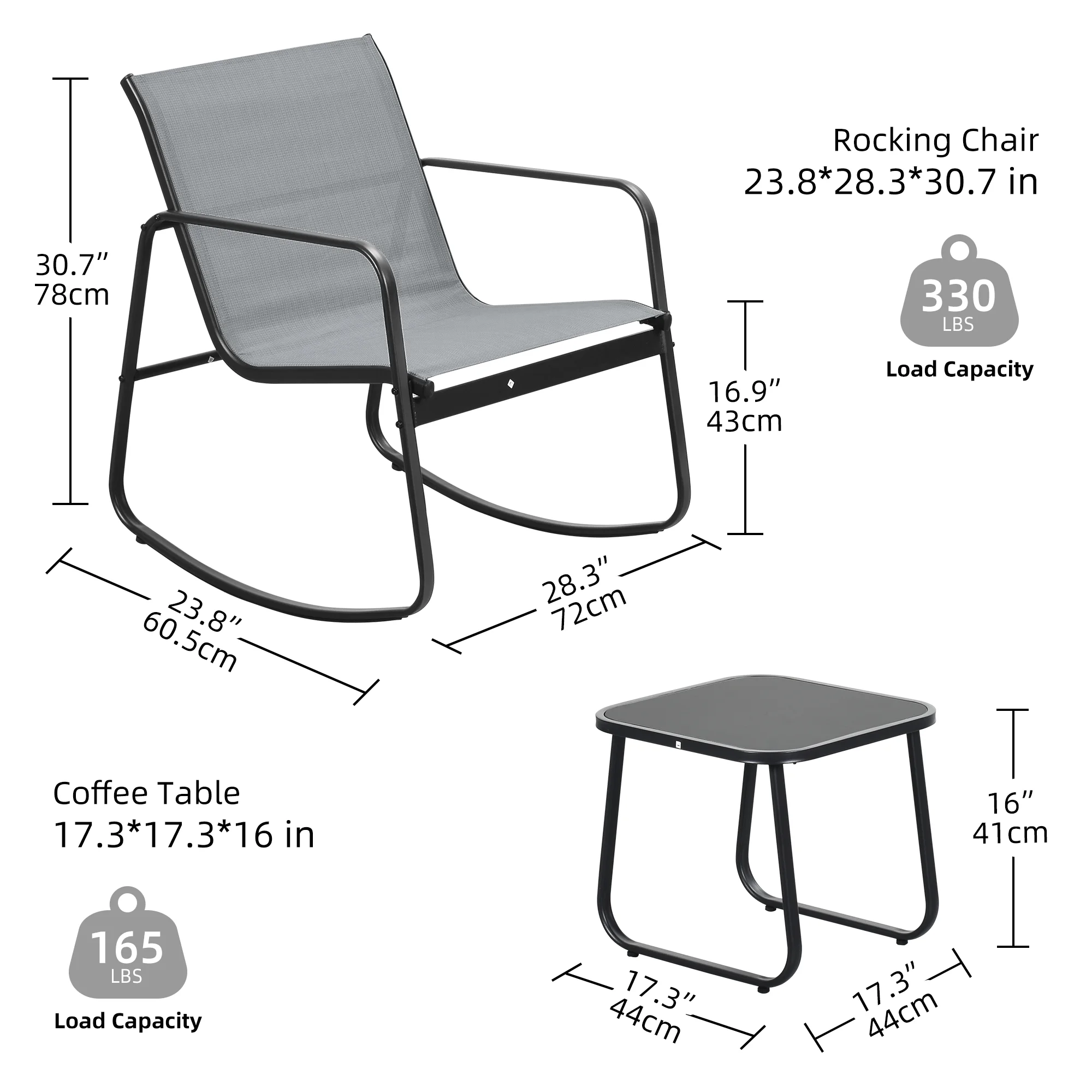 Dextrus 3 Pieces Outdoor Bistro Set - 2 Rocking Chairs with Glass Coffee Table ( Brown ) for Outdoor Indoor