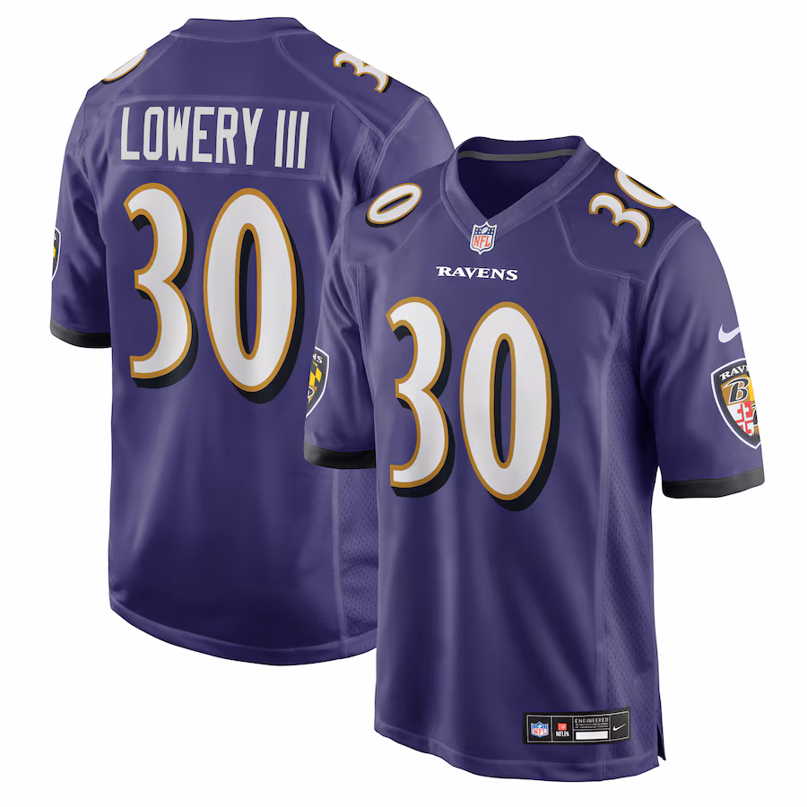 Men's Baltimore Ravens Reuben Lowery III Nike Purple Team Game Jersey
