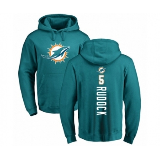 Football Miami Dolphins #5 Jake Rudock Aqua Green Backer Pullover Hoodie
