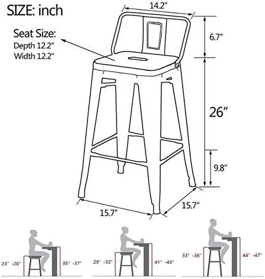 YZboomLife 30 inch Metal  Stools Set of 4  Height Stools with Backs Modern  Chairs for Indoor Outdoor White - Curated Treasures Market