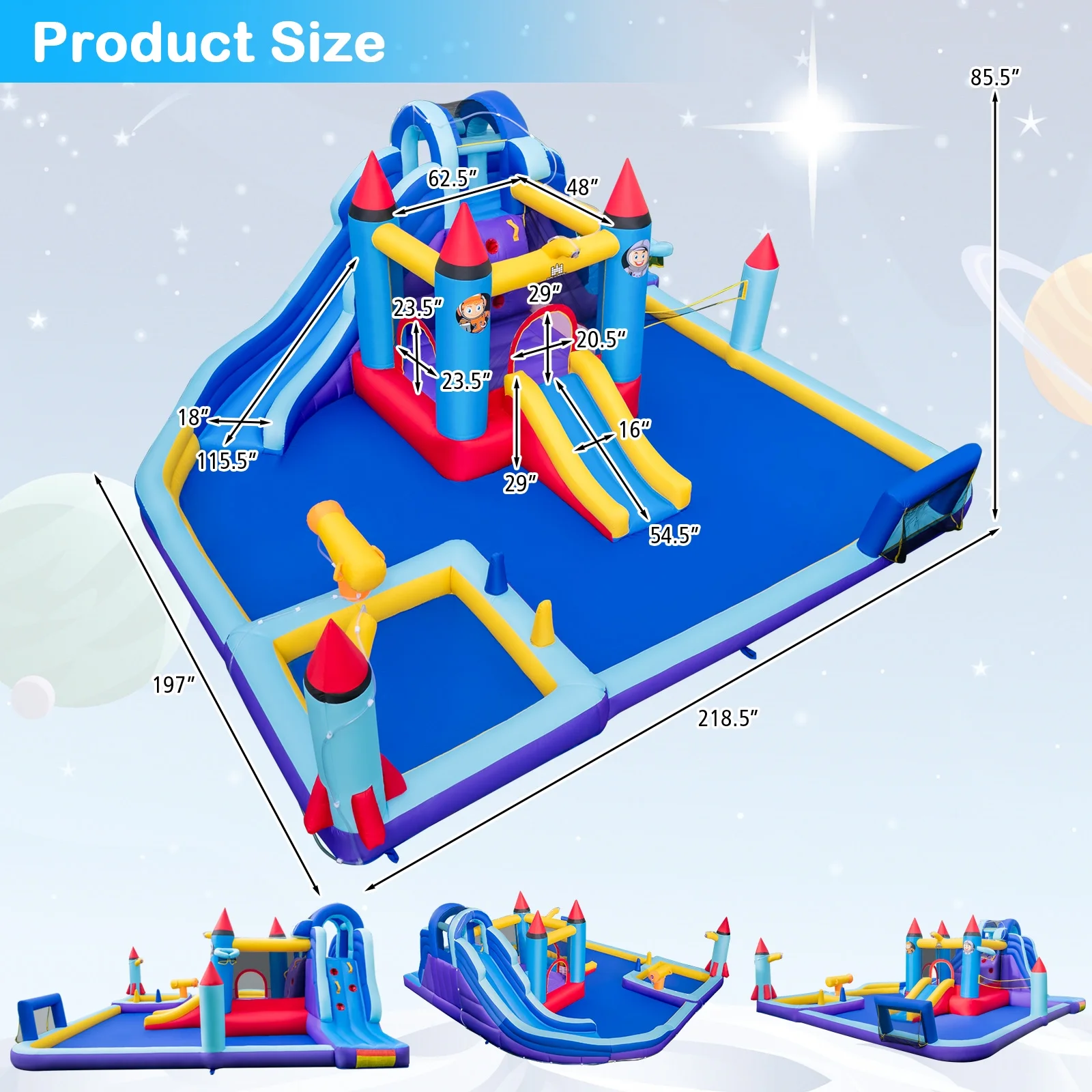 Infans Rocket Theme Inflatable Water Slide Park w/ 1100W Blower 2 Slides Splash Pool