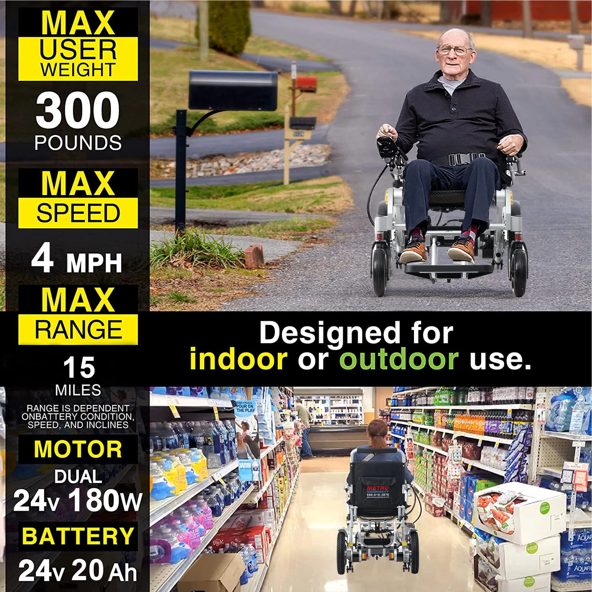 Segmart Folding Electric Wheelchair for Adults, Portable Intelligent Power Wheelchair with Memory Gel Seat Cushion, 20AH Battery Enjoy up to 15 Miles, Silver