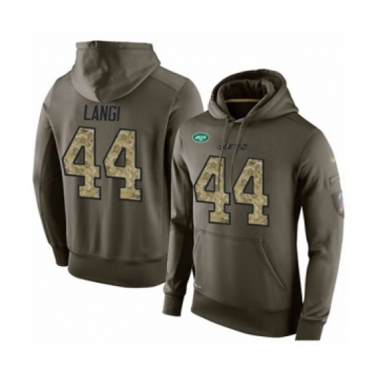 Football Men's New York Jets #44 Harvey Langi Green Salute To Service Pullover Hoodie