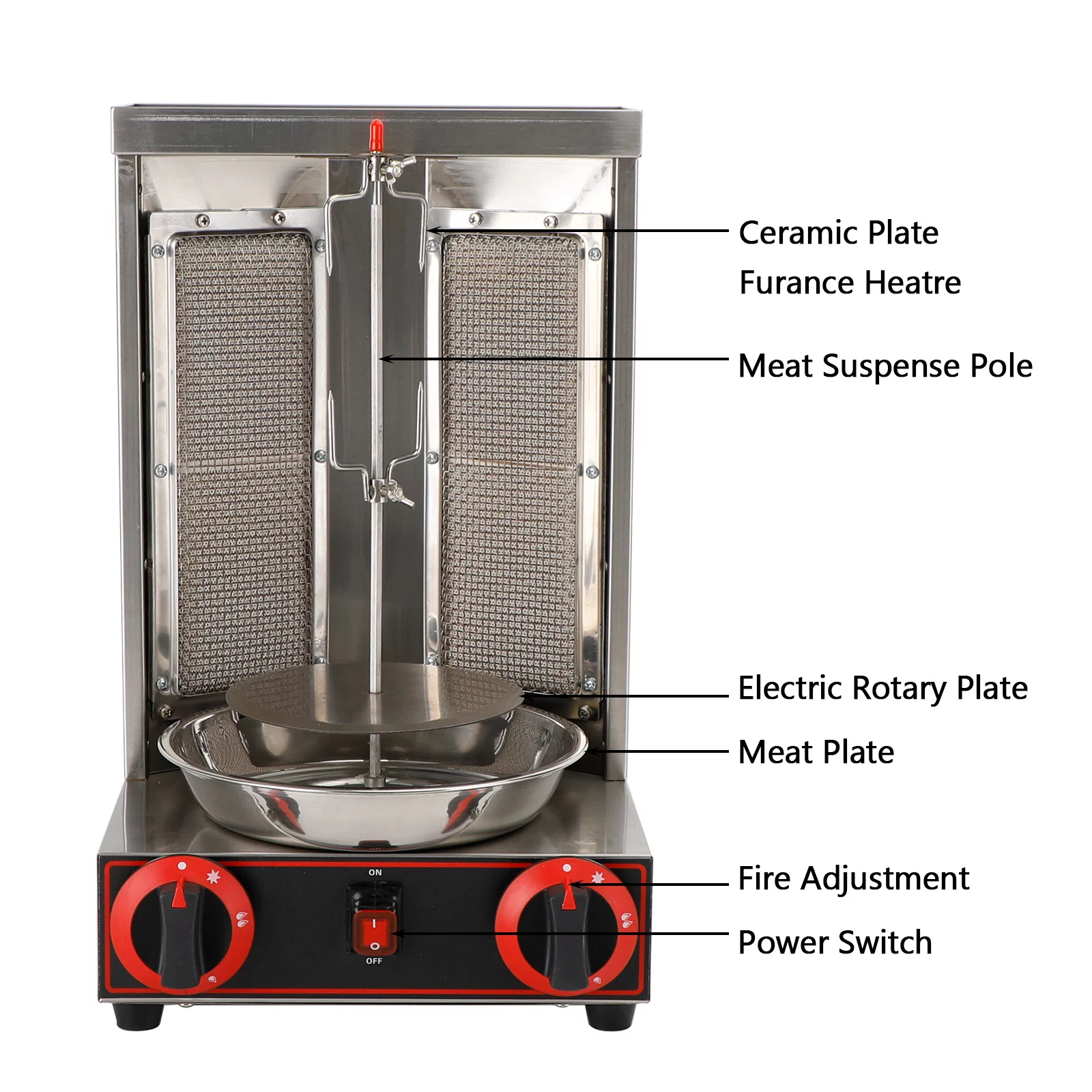 Motor Genic 110V Spinning Doner Kebab Grill Machine Gas Vertical Broiler Shawarma Machine