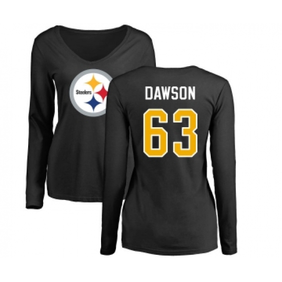 Football Women's Pittsburgh Steelers #63 Dermontti Dawson Black Name & Number Logo Slim Fit Long Sleeve T-Shirt