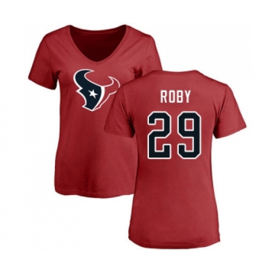Football Women's Houston Texans #29 Bradley Roby Red Name & Number Logo T-Shirt