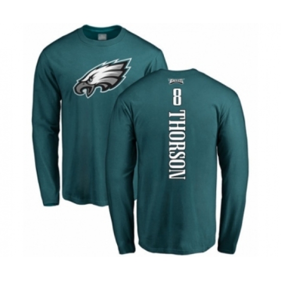 Philadelphia Eagles #8 Clayton Thorson Green Backer Long Sleeve T-Shirt
