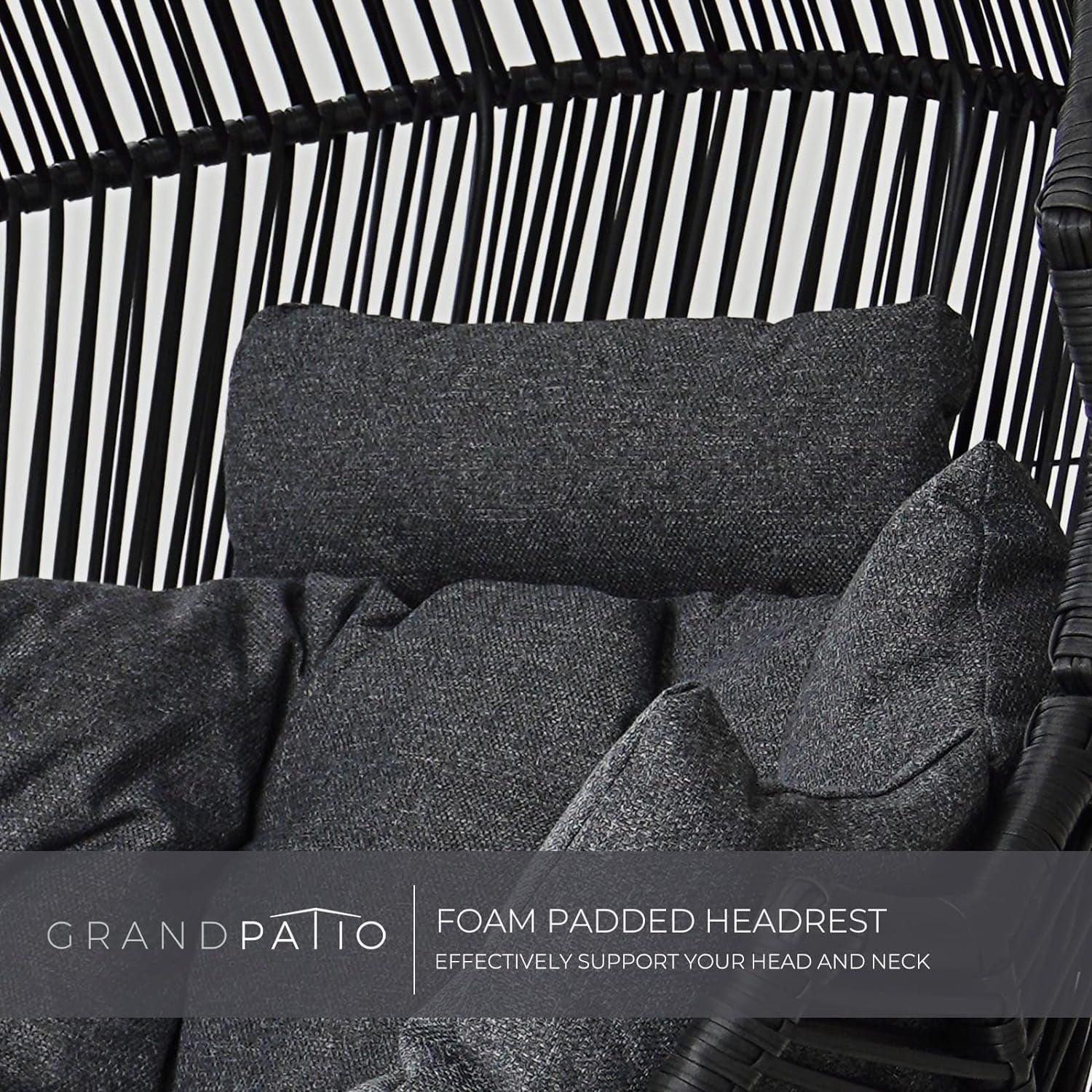 Grand Patio Outdoor & Indoor Oversized Egg Chair with Stand Wicker Lounge Chair with Cushions for Front Porch, Backyard, Bedroom Balcony, Dark Grey - Curated Treasures Market